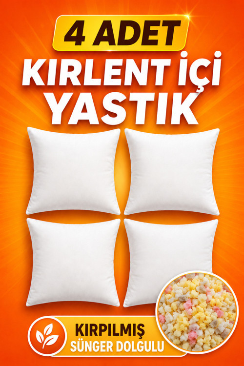 4 Adet Süper Dolgun Kare Kırlent İçi Yastık Sünger Dolgulu