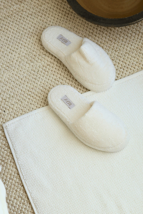 Solena %100 Pamuk Unisex Havlu Terlik Ekru