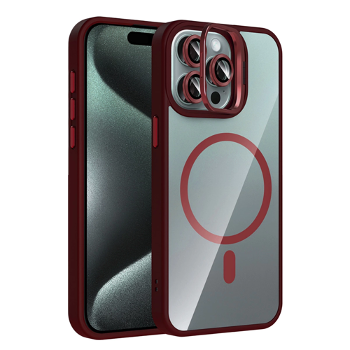 İphone 14 Remim Lensli Standlı Kapak - Bordo