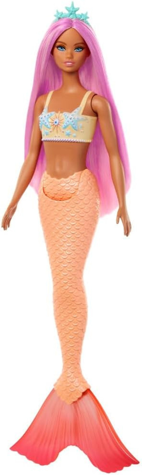 Bebek Pembe Saçları, Şeftali Rengi Kuyruğu Ve Saç Aksesuarıyla Barbie Deniz Kızı Bebek Hrr05