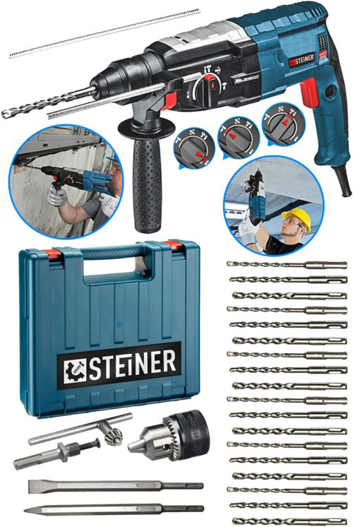 Alman 4000 Watt Profesyonel Kırıcı Delici Hilti Darbeli Matkap Gri + 20 Adet Uç + Mandren