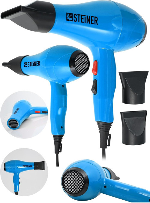 Alman 3800 Watt Profesyonel Saç Kurutma Makinesi Fön Makinesi Ac Motor Ms-9001 Mavi + 2 Adet