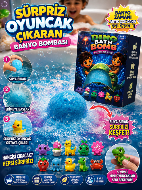 Sürpriz Oyuncak Çıkaran Banyo Bombası Suda Eriyen Renkli Banyo Topu Çocuklar İçin Eğlenceli Banyo Deneyimi