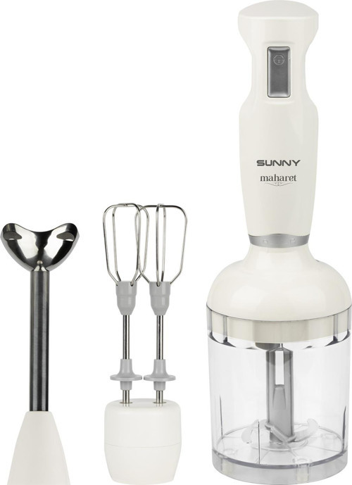 Maharet 3'lü Blender Seti 900W 1000 ml Hazneli Paslanmaz Çelik El Blender Seti Beyaz