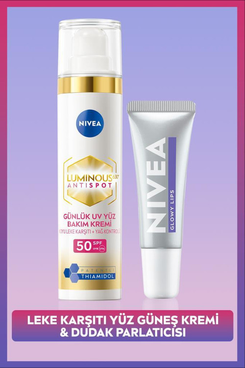 SPF50 Güneş Koruyucu Luminous630 Leke Karşıtı Yüz Kremi ve Glowy Lips Nemlendirici Dudak Parlatıcısı