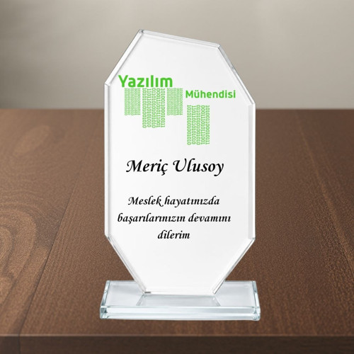 Kişiye Özel Yazılım Mühendisi Kristal Cam Plaket - Bilgisayar Mühendisliği ve Yazılımcı Hediyesi