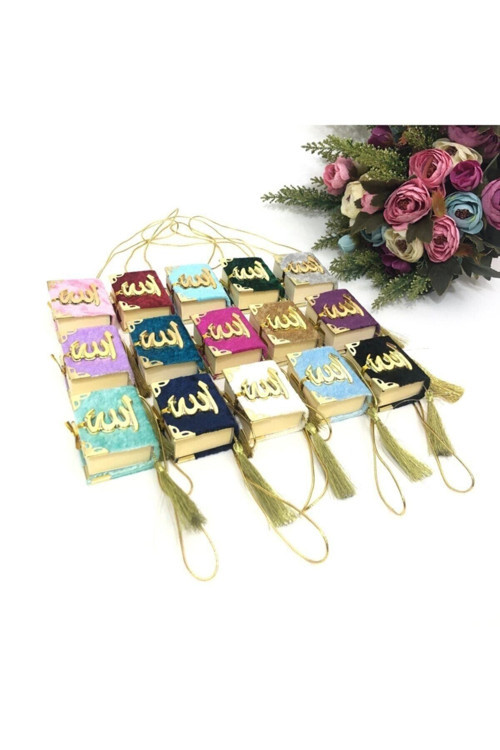 Mini Kadife Kaplı Kuranı Kerim Karışık Renk (15 Adet)
