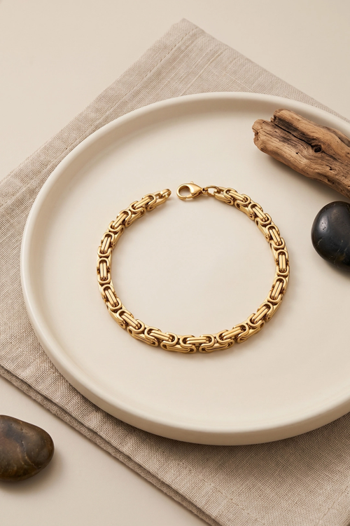 zentya4516 Mey İthalat® 316L Çelik Gold Renk Kral Zincir Model Erkek Bileklik zd4526