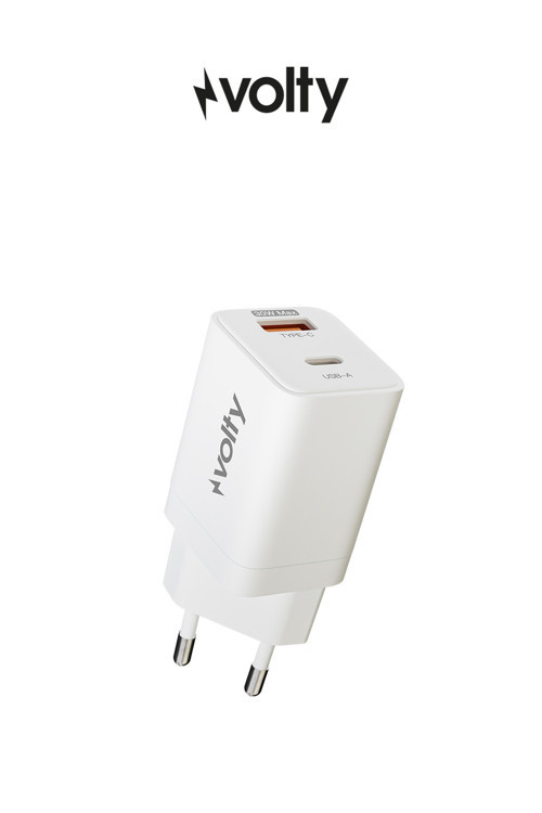 Hızlı Şarj Adaptörü | 30W PD GaN, USB-C & USB-A, iPhone & Samsung Uyumlu, 55gr (Beyaz-V0102008)