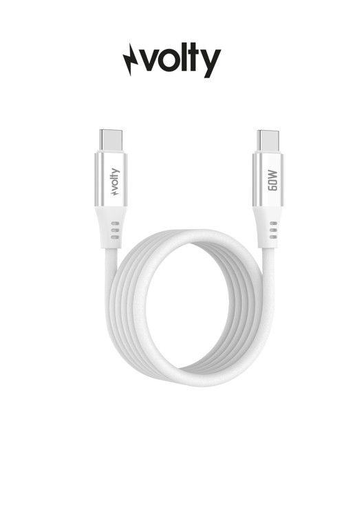 Type-C to Type-C Hızlı Şarj Kablosu | 60W PD, Ultra Esnek Silikon, 480Mbps, 1.2m (Beyaz-V0201015)