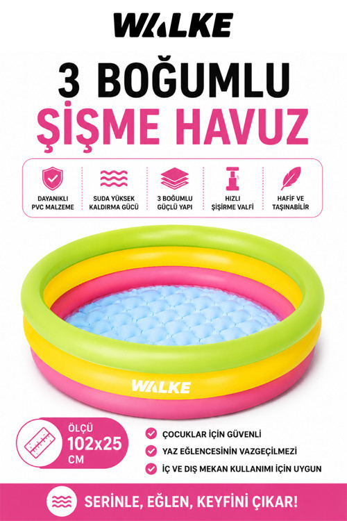 Splash 3 Boğumlu Şişme Çocuk Havuzu 102x25 cm Bahçe ve Balkon Havuzu 14102