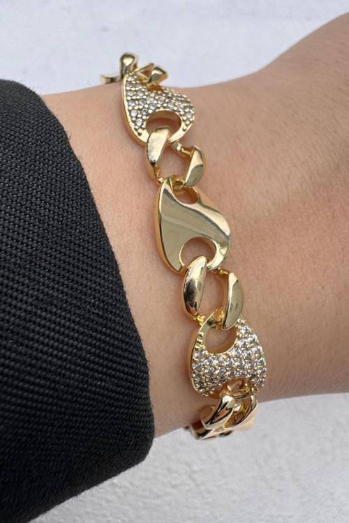 Kararmaz Renk Atmaz 14K Gold Oval Zirkon Taş Detaylı Şık Zarif Kadın Çelik Bileklik