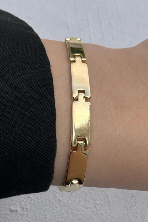 Kararmaz Renk Atmaz 14K Gold Dikdörtgen Link Minimal Plaka Tasarım Kadın Çelik Bileklik