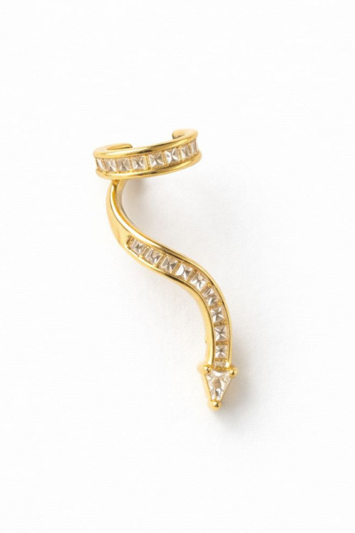 Yılan Tasarım Dizi Baget Zirkon Taşlı Kıkırdaklı Earcuff Küpe Gold