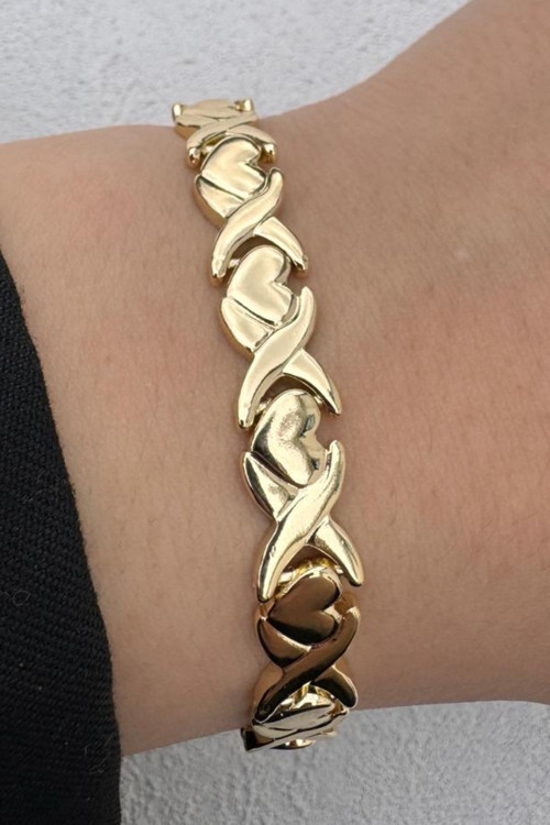 Kararmaz Renk Atmaz 14K Gold Kalın Halka Zincir Kalp Tasarım Kadın Çelik Bileklik
