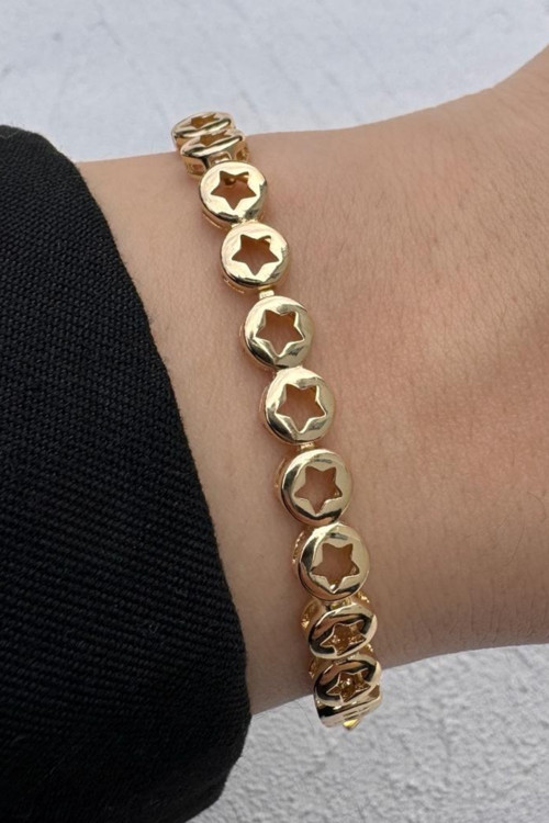 Kararmaz Renk Atmaz 14K Gold Yıldız Detaylı Minimal Kadın Çelik Bileklik