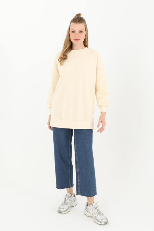 Kadın Basic Düz Tunik - 24W-32108TUN - BEIGE