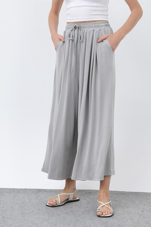 Kadın Beli Kuşaklı Etek Görünümlü Pantolon - 20664PNT - GREY
