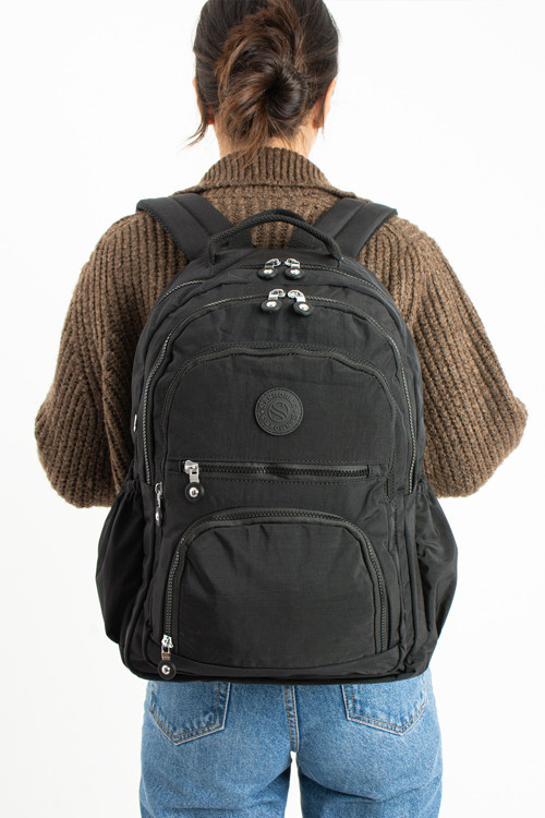 Sdf Ss 3013 Unisex Suya Dayanıklı Krinkıl Kumaş Çok Gözlü Orta Boy Laptop Okul Ve Sırt Çantası SİYAH