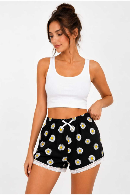 Kadın Papatya Desenli Pamuklu Pijama Şortu