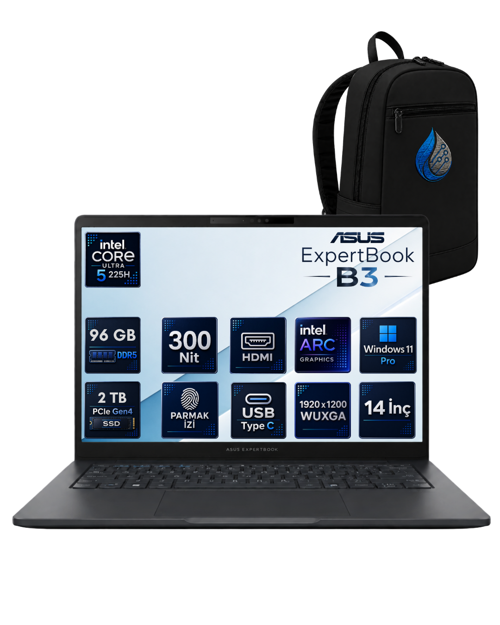 ExpertBook B3 Intel Core Ultra 5 225H 96 GB DDR5 2 TB SSD 14'' WUXGA IPS Windows 11 Pro Dizüstü Bilgisayar B3405CCA