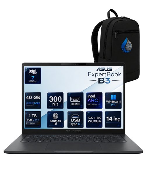 ExpertBook B3 Intel Core Ultra 7 255H 40 GB DDR5 1 TB SSD 14'' WUXGA IPS Windows 11 Pro Dizüstü Bilgisayar B3405CCA