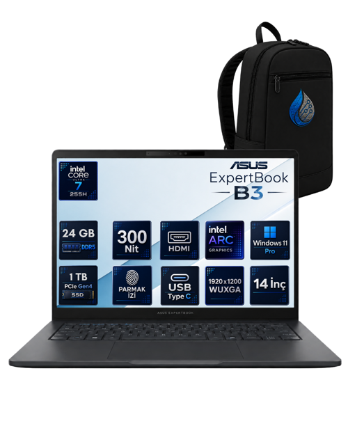 ExpertBook B3 Intel Core Ultra 7 255H 24 GB DDR5 1 TB SSD 14'' WUXGA IPS Windows 11 Pro Dizüstü Bilgisayar B3405CCA