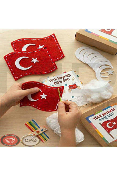 (3 Lü Set) Milli Bayramlar İçin Türk Bayrağı Keçe & Eva El İşi Ve Motor Becerisi Geliştirici