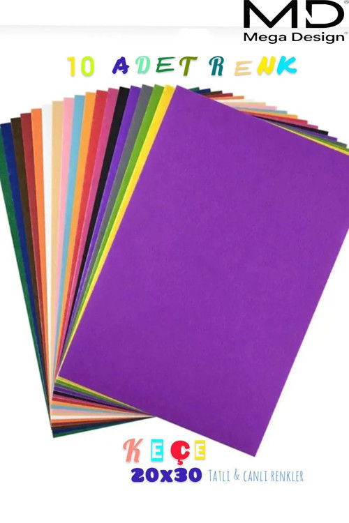 Renkli Keçe 20X30 Cm 10 Renk 180 Gr İnce Etkinlik Hobi İçin Kansorejen Madde İçermez