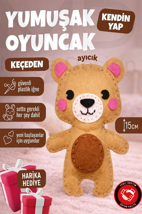Kendin Yap Ayıcık Figürlü Keçe Dikiş Seti - Eğitici Çocuk El İşi Aktivite Kiti