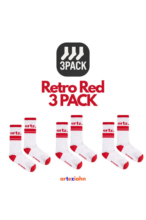 Retro Red 3Pack - Kırmızı - Beyaz Unisex Spor & Lifestyle Havlu Taban 3'Lü Çorap Seti