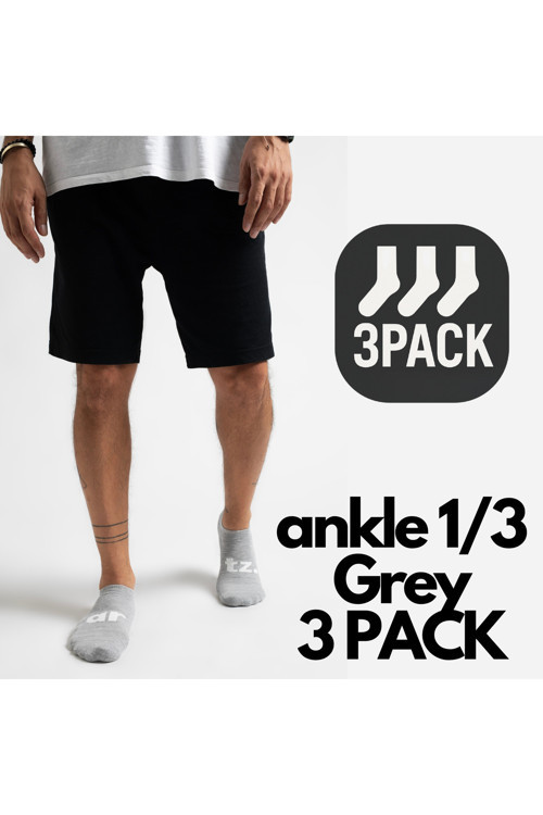 Ankle 1/5 Grey - Gri Unisex Kısa Spor & Lifestyle Havlu Taban 3'Lü Çorap Seti