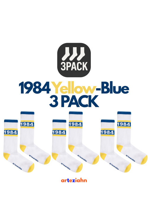 Since 1984 3Pack - Beyaz-Mavi-Sarı 3'Lü Unisex Spor & Lifestyle Havlu Taban Çorap Seti