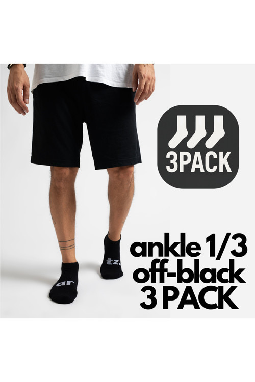 Ankle 1/3 Off-Black - Siyah Unisex Kısa Spor & Lifestyle Havlu Taban 3'Lü Çorap Seti