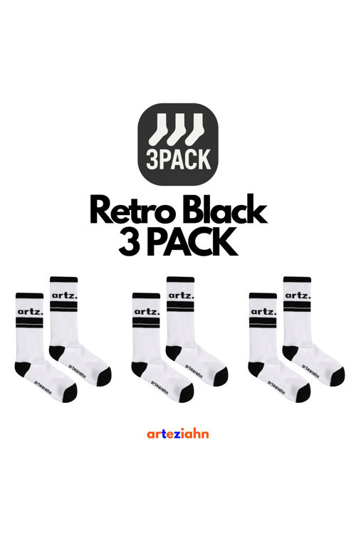 Retro Off-Black 3Pack - Siyah - Beyaz 3'Lü Unisex Spor & Lifestyle Havlu Taban Çorap Seti