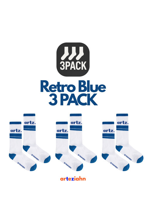 Retro Blue 3Pack - Beyaz & Mavi Unisex Spor & Lifestyle Havlu Taban 3'Lü Çorap Seti