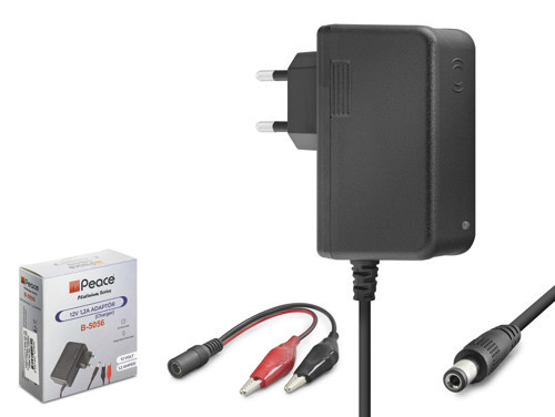 B5056 Akü Şarj Adaptörü 12V 1.2A 14.4W Krokodil Uç Siyah
