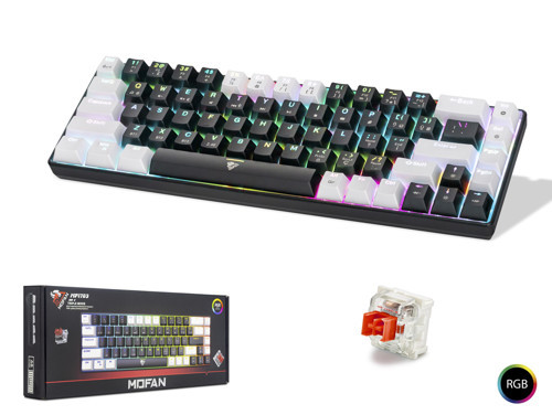 MF1703B Tri Mode Mekanik Gaming Klavye Red Switch RGB 68 Tuş Siyah Beyaz