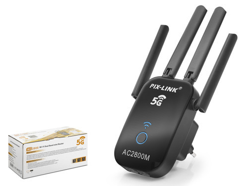 PIXLINK AC27Q WiFi Repeater Router Access Point AC2800 Dual Band 5 GHz Siyah