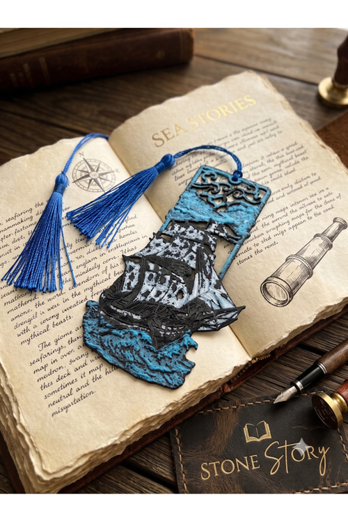 3D Baskı Yelkenli Gemi Kitap Ayracı | Plastik Kitap Ayracı | Deniz Temalı Dekoratif Kitap Ayracı | Püsküllü Kitap Ayracı | Kitapsever Hediyesi