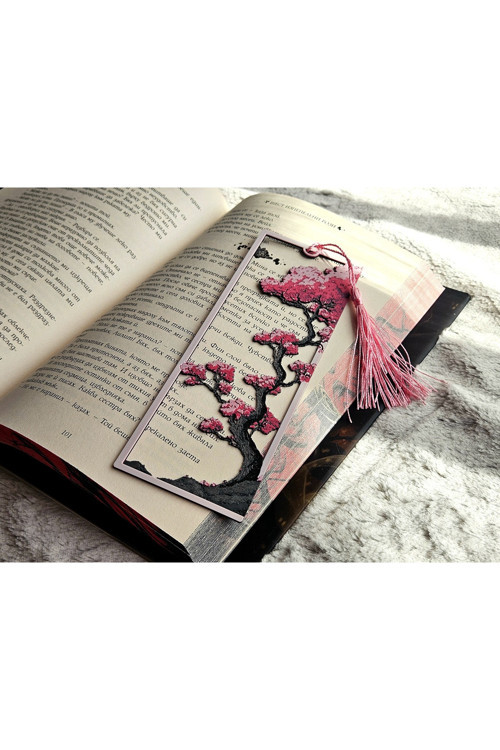 Sakura Çerçeveli 3D Baskı Kitap Ayracı – Anime - Asya Temalı Kiraz Çiçeği Desenli Ayraç