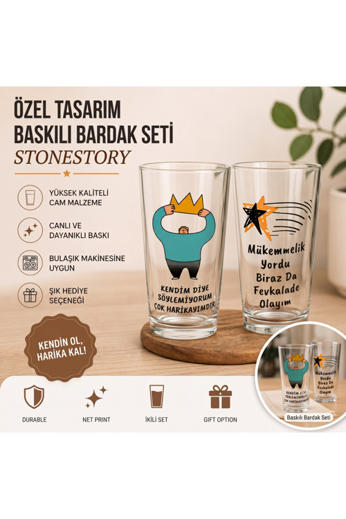 Komik Baskılı Cam Bardak – Kendim Diye Söylemiyorum Çok Harikayımdır – Hediyelik Tasarım Bardak