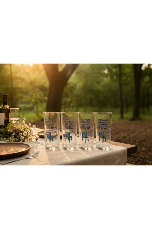 4 Lü Yazılı Rakı Bardağı - Rakı Kadehi - Bardak - Kadeh - Rakı Bardağı
