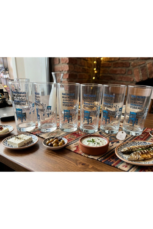 Altılı Mavi Masa Rakı Kadehi Sevgiliye Babaya Hediyelik