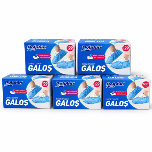 Tek Kullanımlık Kalın Pratik Kutulu Galoş - Mavi - 100 Adetlik 5 Paket