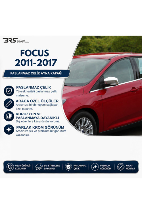 Ford Focus 3 Uyumlu 2011-2017 Krom Ayna Kapağı 2 Parça Paslanmaz Çelik