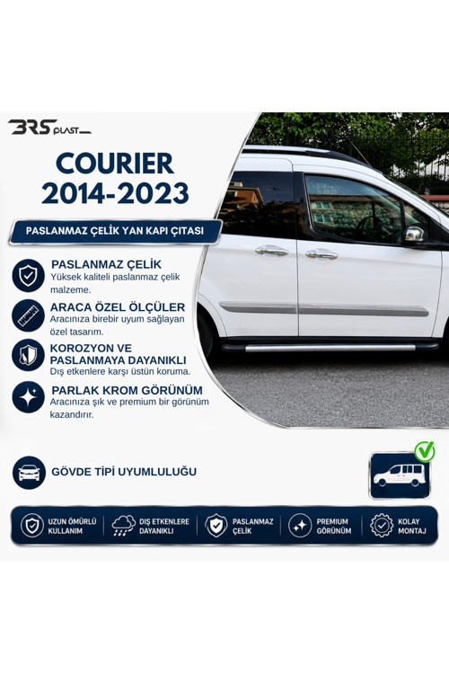 Ford Tourneo Courier Uyumlu 2014-2023 Krom Yan Kapı Çıtası 4 Parça Paslanmaz Çelik