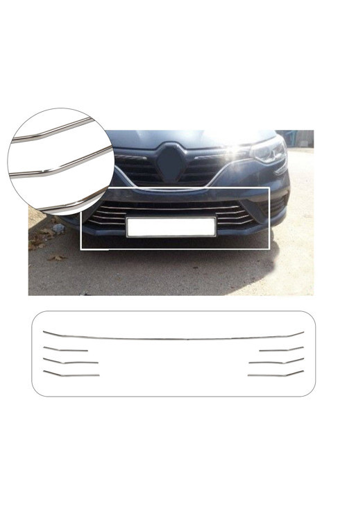 Renault Megane 4 Uyumlu 2016-2020 Krom Ön Tampon Çıtası Ve Ön Panjur Set 12 Parça Paslanmaz Çelik