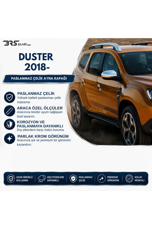 Dacia Duster Uyumlu 2018-2024 Krom Ayna Kapağı 2 Parça Paslanmaz Çelik