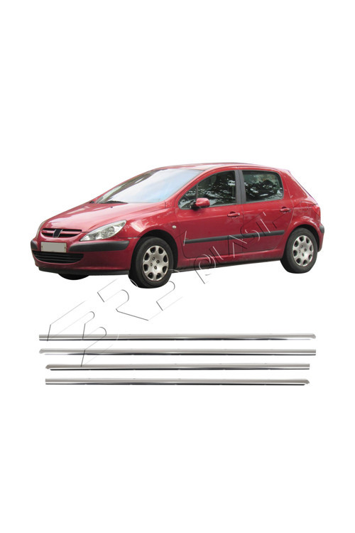 Peugeot 307 Uyumlu 2001-2008 Krom Cam Çıtası 4 Parça Paslanmaz Çelik